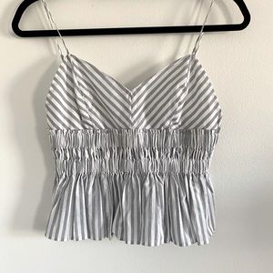 Blue and White Striped Blouse Crop Top